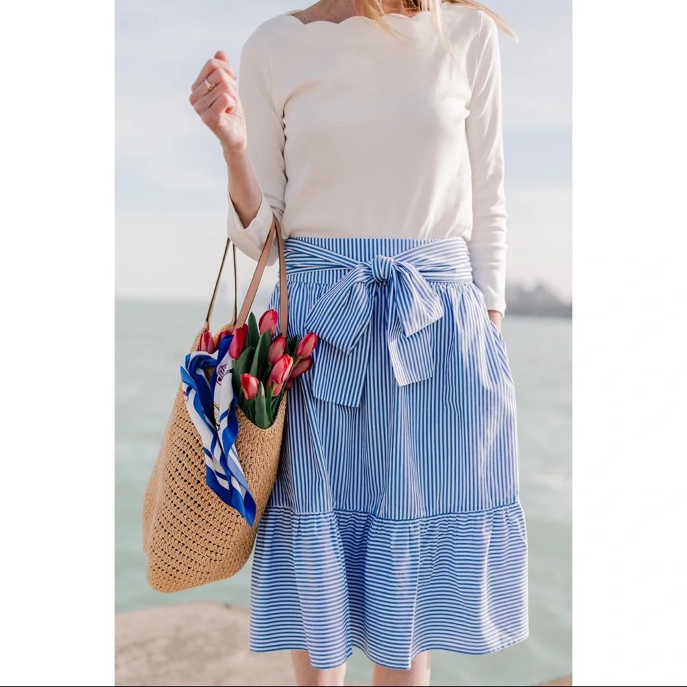 J. Crew striped bow midi skirt